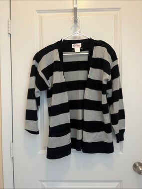 Mango Black & Gray Striped Open-Front Cardigan